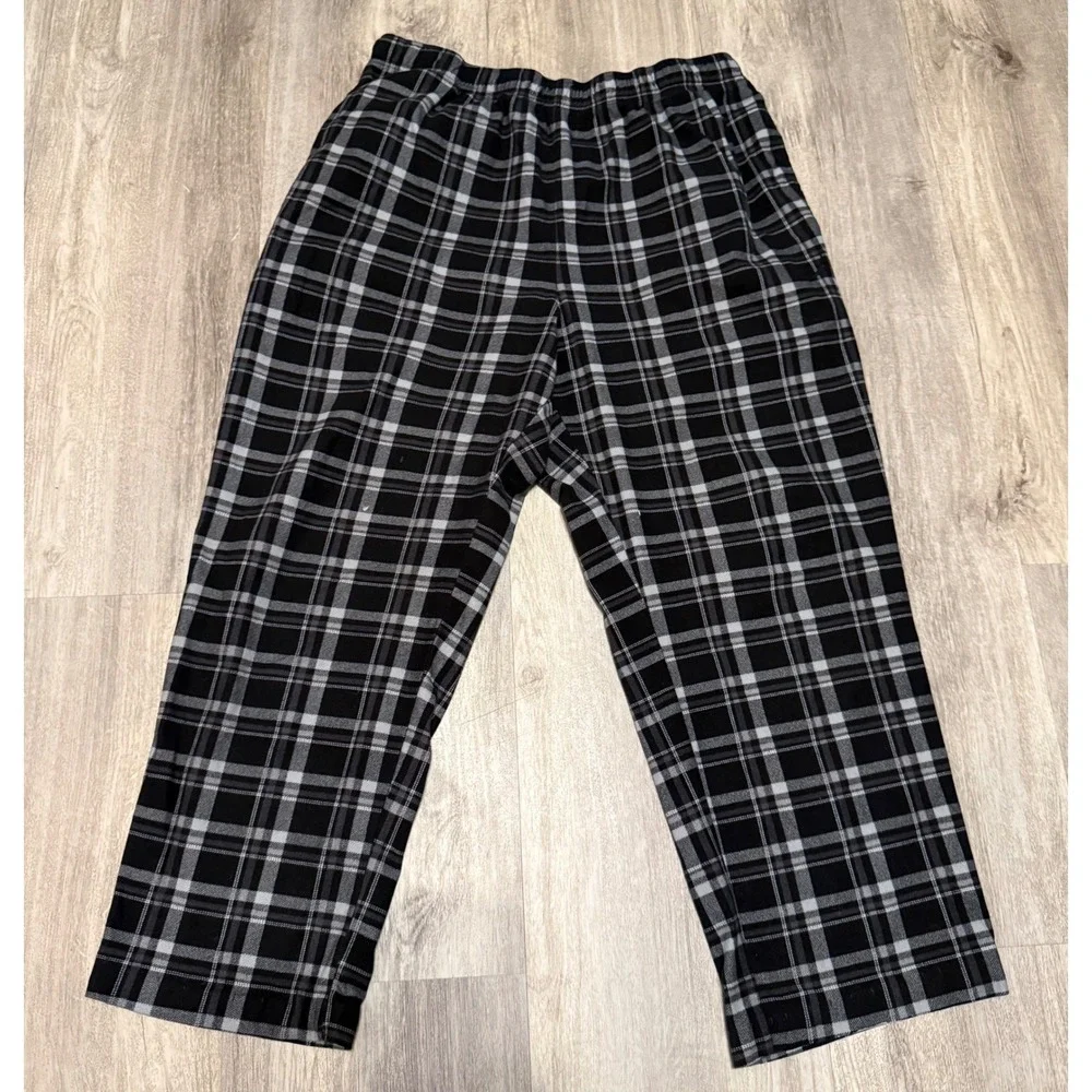 Nautica Sleepwear Mens Medium Black Grey Plaid Fleece Lounge Pajama Pant 1416769